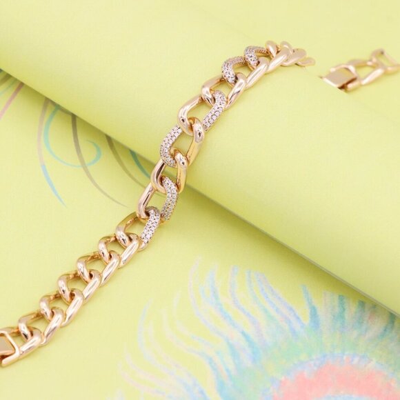 "Chunky Rose Gold Chain Bracelet with Crystal Links, XPBL0982 - Picture 3 of 12